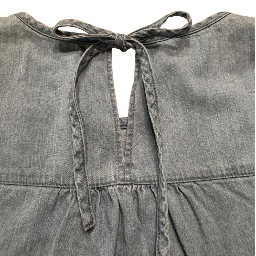 Madewell Chambray Puff Sleeve Tie Back Top Shirt Blouse Women's‎ Size Small